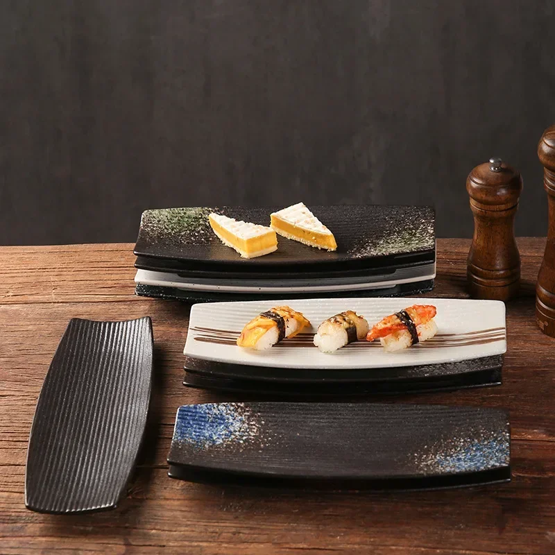 

Japanese cuisine Sushi plate Commercial ceramic tableware Sashimi plate BBQ dim sum cake plate Creative strip