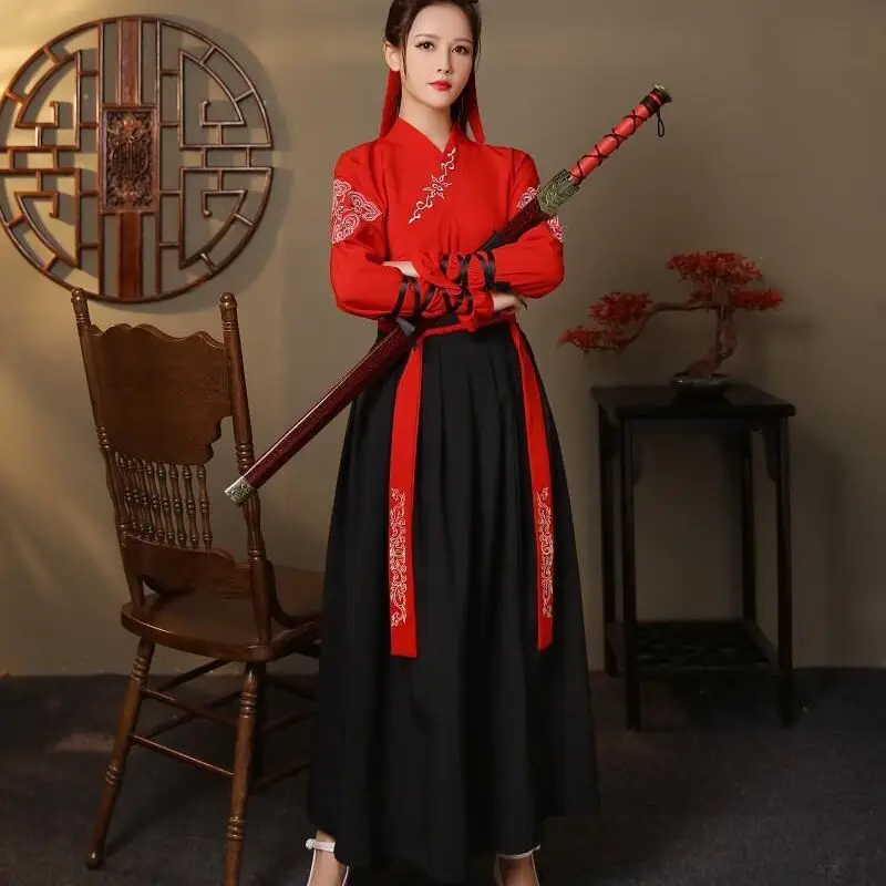 Wuxia style Hanfu female Chinese style cross collar waist length Ru skirt male student class uniform couple ancient costume dail