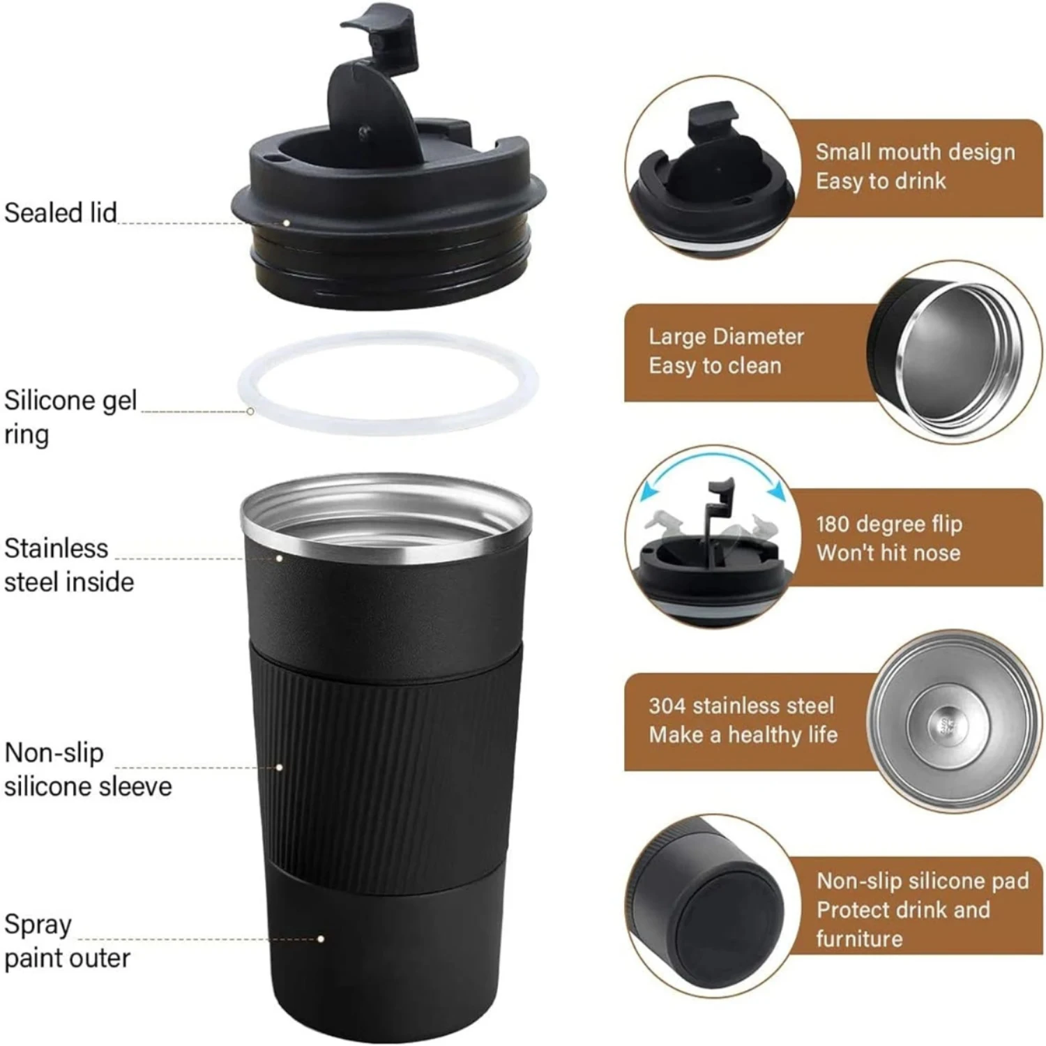 510ML Coffee Mug Stainless Steel Women's Insulated Cup Car Thermal Leakproof Vacuum Flask Tumbler Travel Cup Men