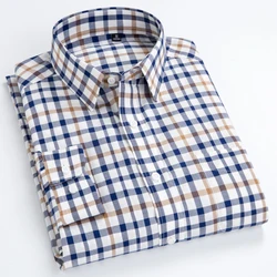 Men's 100% Cotton Checkered Graphic Print Shirt, Casual Lapel Button Up Long Sleeve Plaid Shirt For All Seasons, Outdoor Leisure