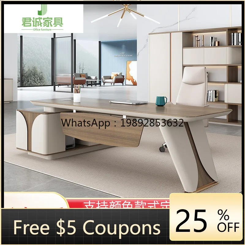 

LYY Office Desk Simple Modern Executive Manager Desk and Chair Set Light Luxury Lacquer High-end Office Furniture