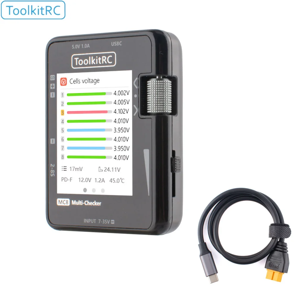 ToolkitRC MC8 Mini rozmiar urządzenia do sprawdzania ogniw 32-bitowy akumulator Multi-Checker Wyjście PWM Odczyt PPM SBUS z szybkim ładowaniem USB-C