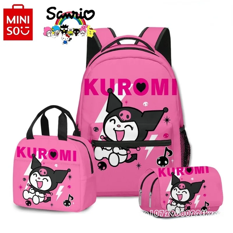 sanrio Kulomi Student School Bag Fashionable and High Quality 3-piece Work Backpack Cartoon Large Capacity Insulated Meal Bag