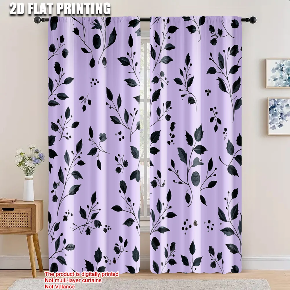 

2pcs, 2D flat printing Window Curtains Eucalyptus leaf flower Machine Washable Fabric,Without Electricity Holiday Decorations