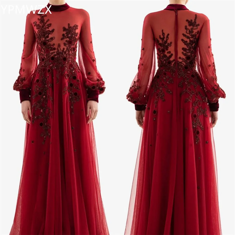 

Customized Evening Dress Formal Women YPMWZX High Collar A-line Floor Length Skirts Draped Embroidery Bespoke Occasion Dresses
