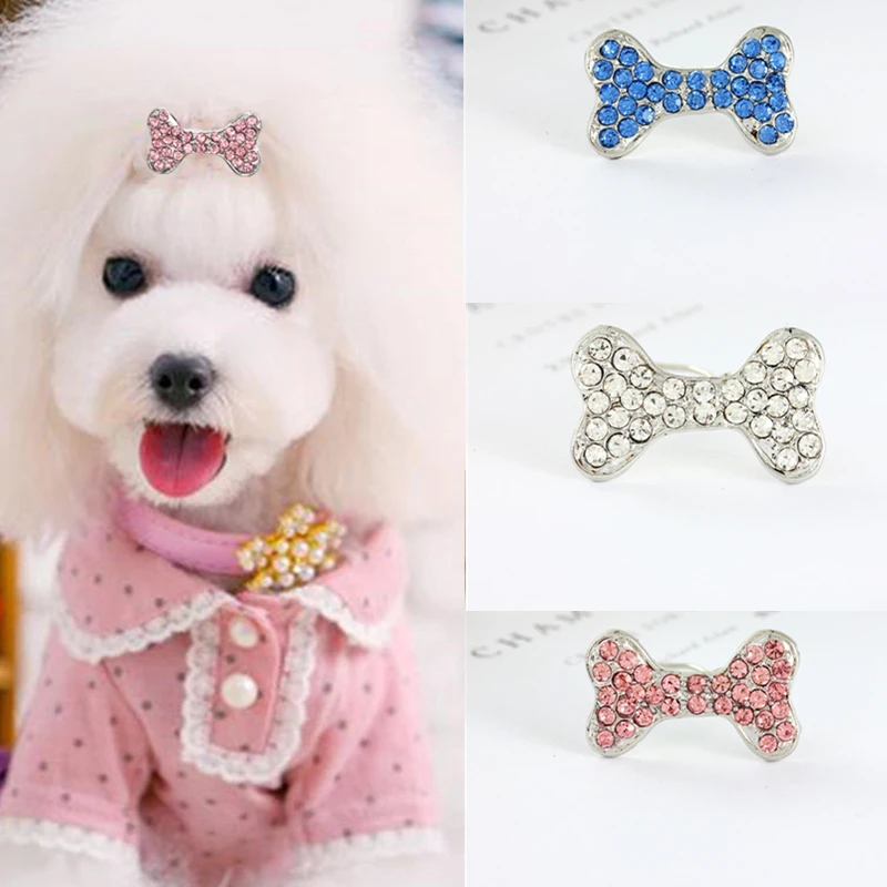 Cute Pet Lovely Bone Rhinestone Hairpins Pet Dog Bows Hair Clips for Puppy Dogs Cat Yorkie Teddy Pet Hair Decor Pet Supplies