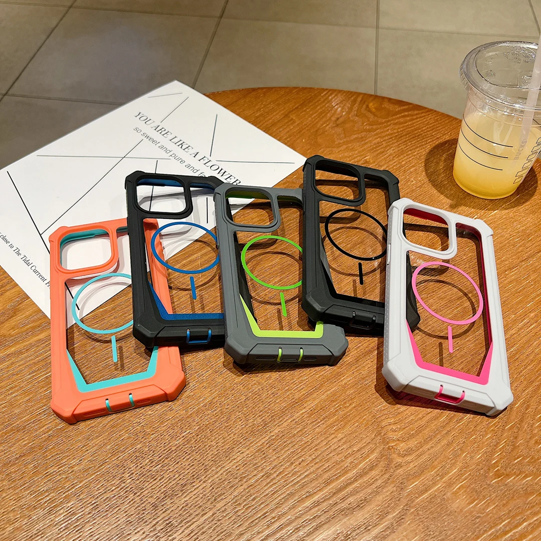 

Dustproof Four Corner Anti-Drop Clear Rugged Case For iPhone 12 13 14 15 16 17 Pro Max Plus Funda Magnetic Wireless Charge Cover