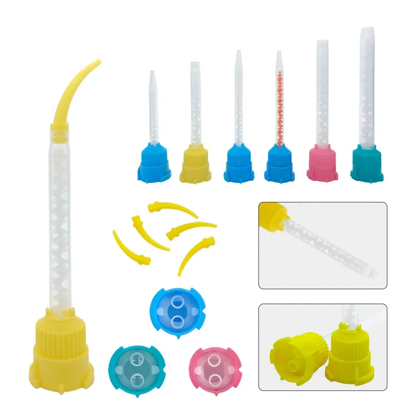 Cabeça de transporte de borracha de silicone dental, 50/100 peças, pontas de mistura de impressão descartáveis, cabeça de mistura de entrega, acessórios ortodônticos