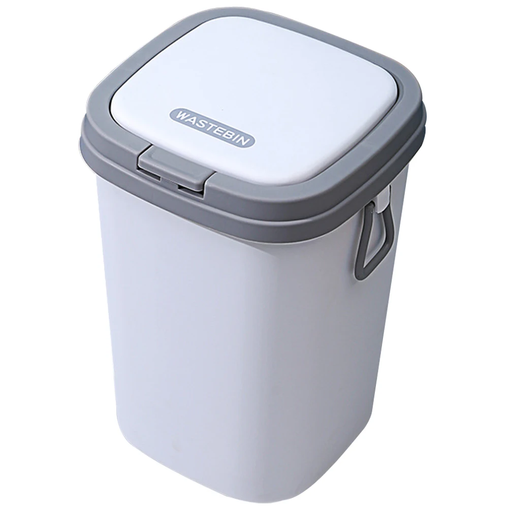 

Press 8L Grey Wear Resistant Plastic Kitchen Portable Garbage Bin Waste Basket Container Small BathroomTrash Bedroom Kitchen