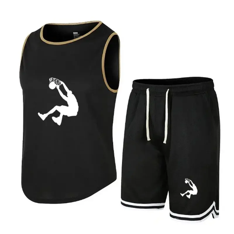 Conjunto de calções esportivos e regatas para homens, calças respiráveis, fitness, jogo, treino, roupa de basquete, camiseta estrangeira, verão, 2024