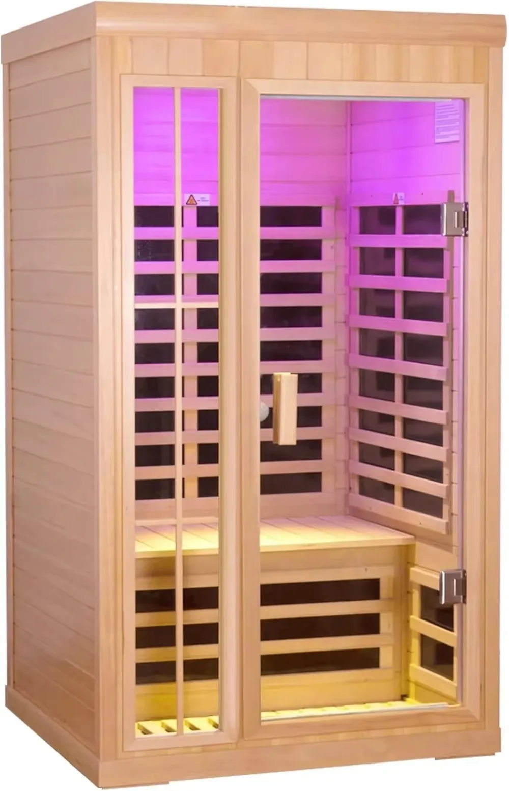 Sauna infrarrojo de madera Hemlock para interiores, Sauna de secado lejano, baja EMF, Control remoto para el hogar, con luces de colores, 1 a 2 personas