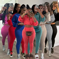 Crop Jackets Tops 2 Piece Pant Set Sexy Outfits Sportswear 2024 Women Fall Clothing Bodycon Elegant Yoga 2 Piece Pant Sets