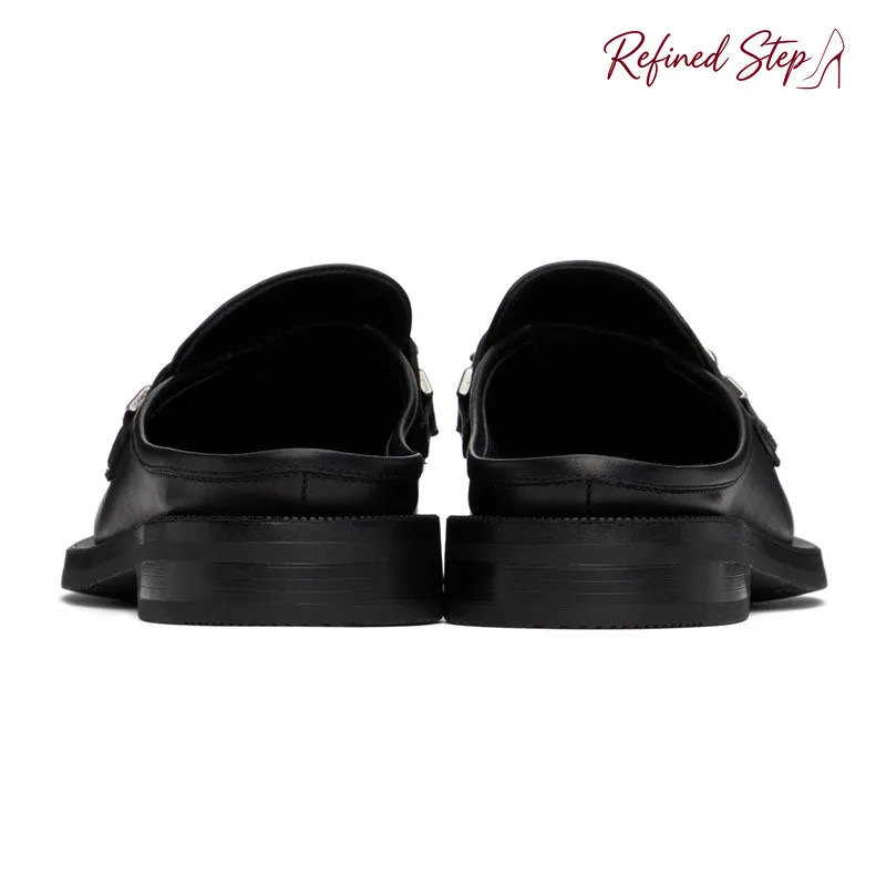 Round Toe Chunky Flat Half Slippers Metal Button Chain Men Shoes Retro Casual Flat Man Shoes Slip-on Summer Comfortable Loafers