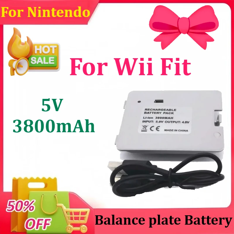 

5V 3800mAh High Capacity Li-ion Rechargeable Battery Pack with USB Charging Cable for Nintendo Wii Fit Balance Board Batteries
