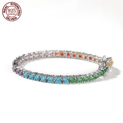 3.5MM high quality hot S925 sterling silver bracelet inset with colored zircon plated 18K gold fashion light luxury party gift