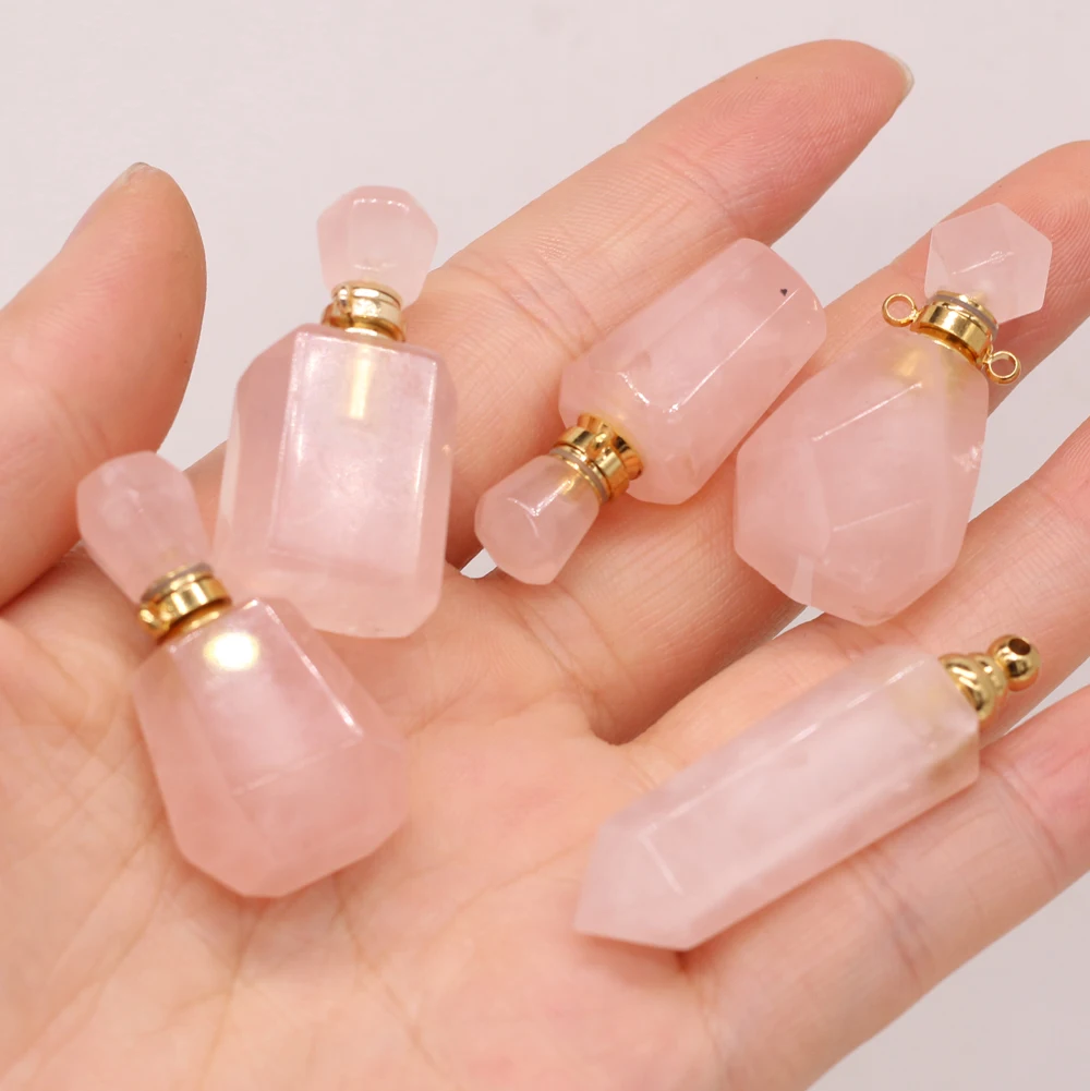 Natural Quartz Perfume Bottle Pendants Rose  Two-Holes Connectors For Jewelry Making DIY Bracelet Necklace Accessories