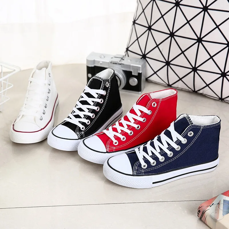 Women Canvas Flat Shoes Spring New Fashionable and Breathable Women Running Casual Thick Soled White and Red Sneakers