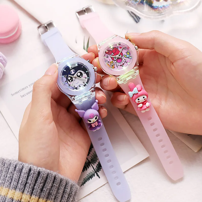 Sanrio HelloKitty Watch Anime Luminous Watch Cinnamoroll Kawaii Kuromi Kids Multi-color Electronic Watch Birthday Gift Cute Girl