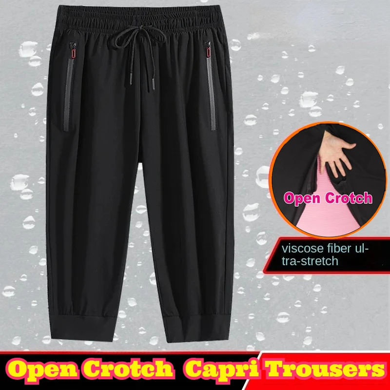 

Open Crotch Unisex Summer Ice Silk Capri Pants Thin Quick Dry Breathable Elastic Loose Outdoor Daily Casual Soft Lightweight New