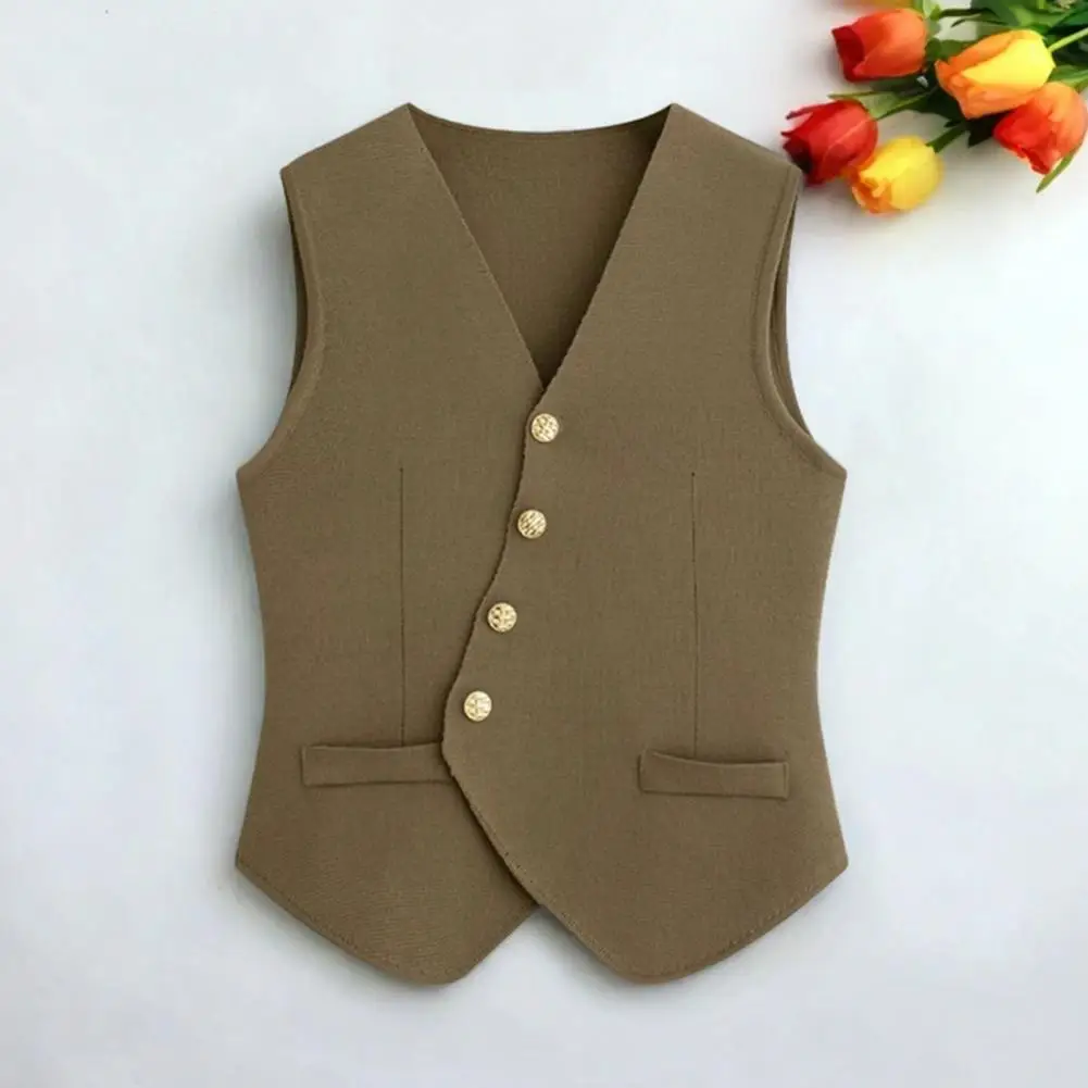 Women's Sleeveless Blazer Vest Dressy Suit Waistcoat V Neck Button Up Asymmetrical Hem Business Work Outfit