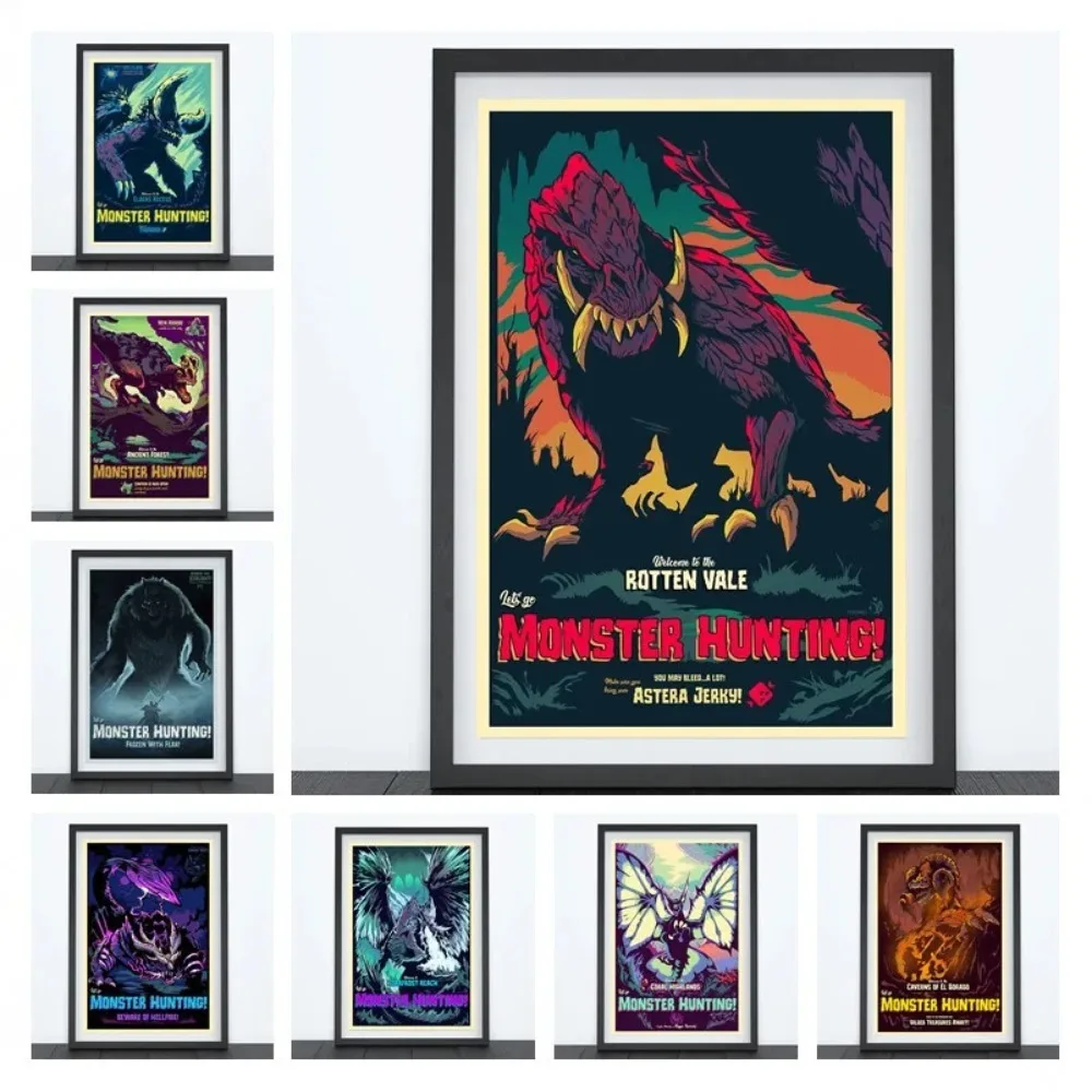 New 2022 Anime Game Poster Monster Hunter Canvas Painting Wall Art Monster Hunting Gamer Kawaii Room Decor Poster Aesthetics