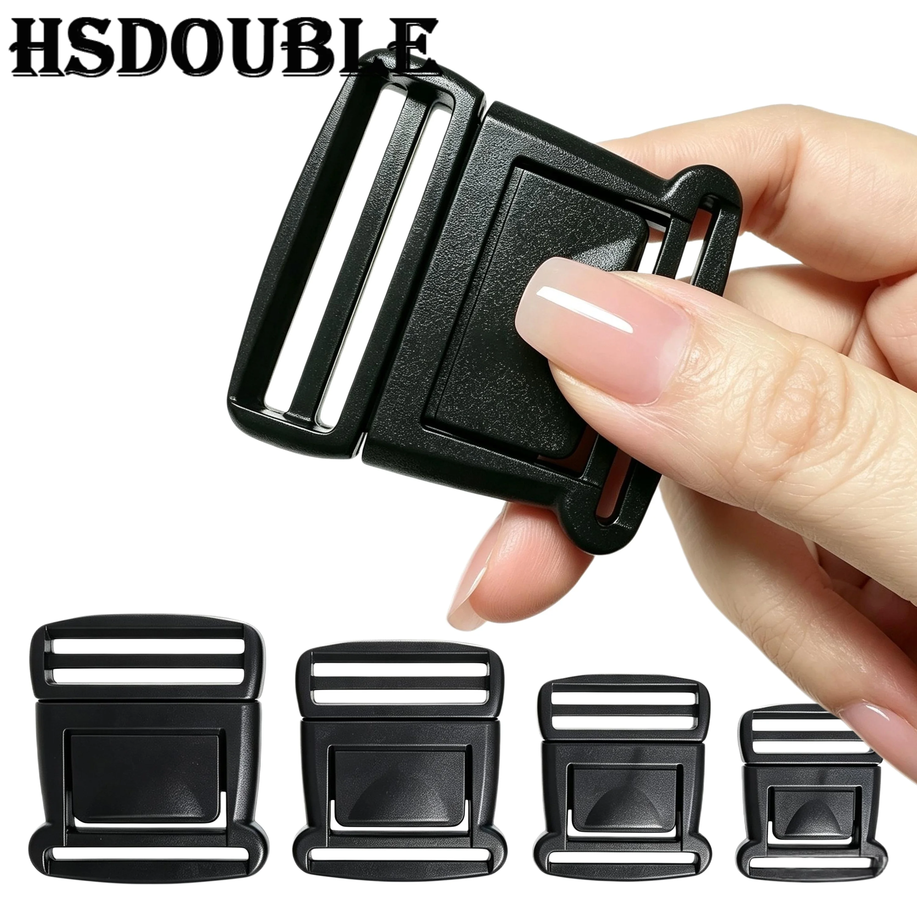 5‑100Pcs HSDOUBLE One‑Hand Quick‑Release Center Plastic Buckle, Backpack Strap Webbing Buckle Fit 20‑38mm