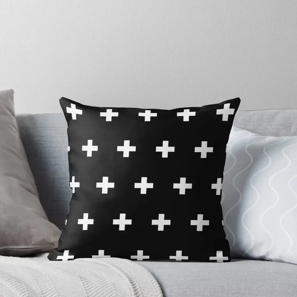 

Swiss Cross Crosses Pattern dark minimal minimalist monochrome Scandinavian Scandi Skandi Throw Pillow Bed pillowcases pillow