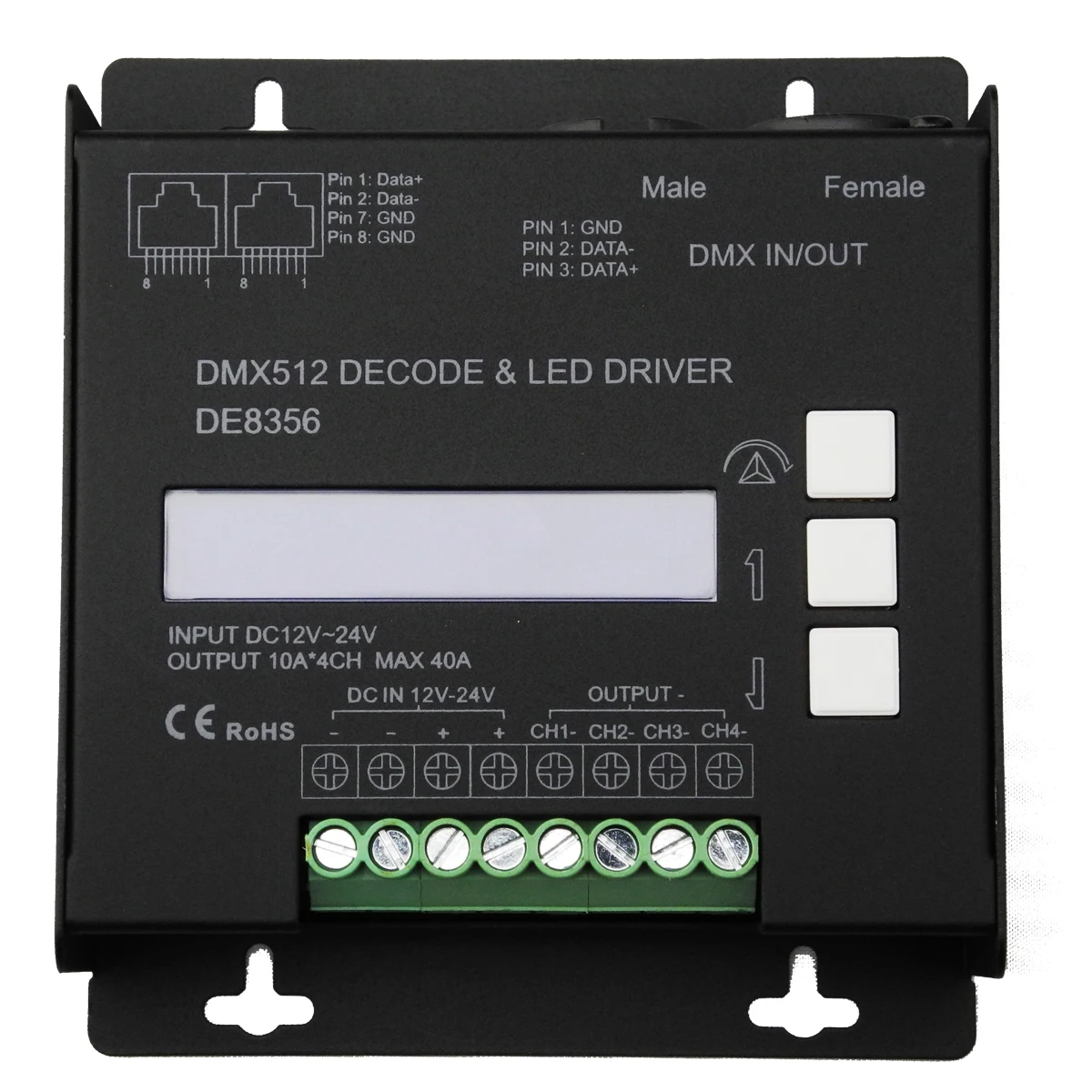 Free shipping 12V 24V 4ch RGBW DMX decoder DMX512 controller for Movie maker PN DE8356