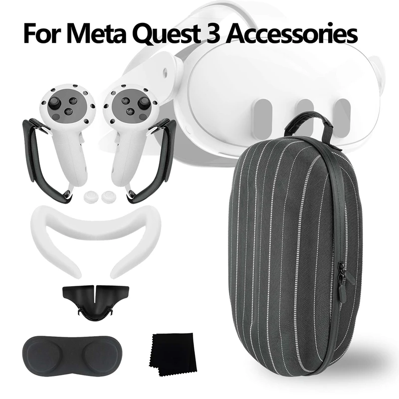 

Carrying Case +Face Cover + Hand Cover+ Blackout Nose For Meta Quest 3 Controller Carrying Case VR Parts -B