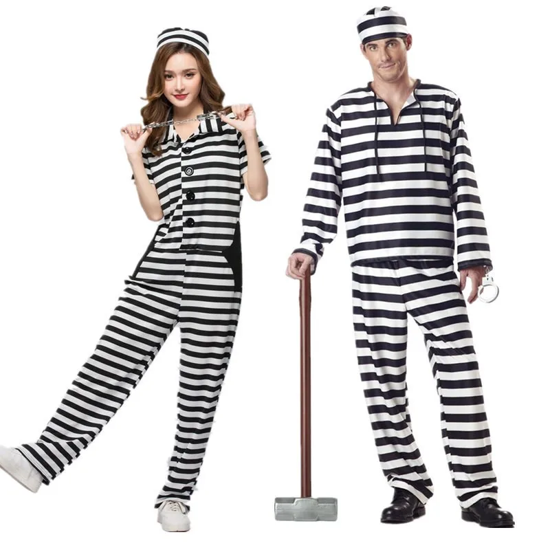 

Halloween Prisoner Costume Striped Outfit Masquerade Ball Cosplay Men's Women's Fashionable Stage Performance Clothing
