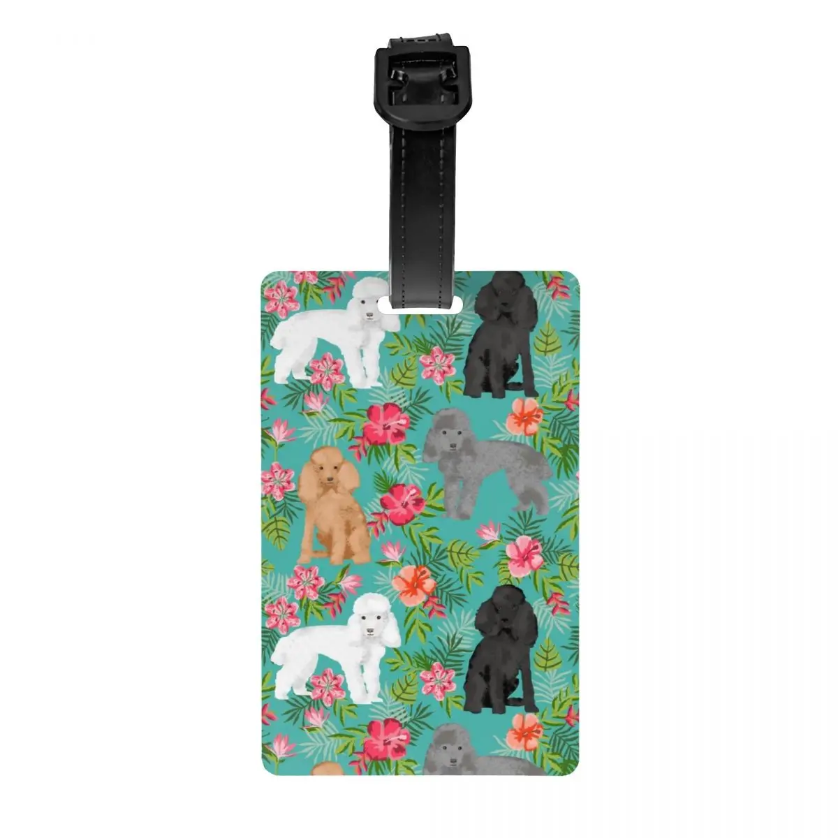 Custom Poodle Dog Floral Flowers Pattern Luggage Tag With Name Card Pudel Caniche Privacy Cover ID Label for Travel Bag Suitcase