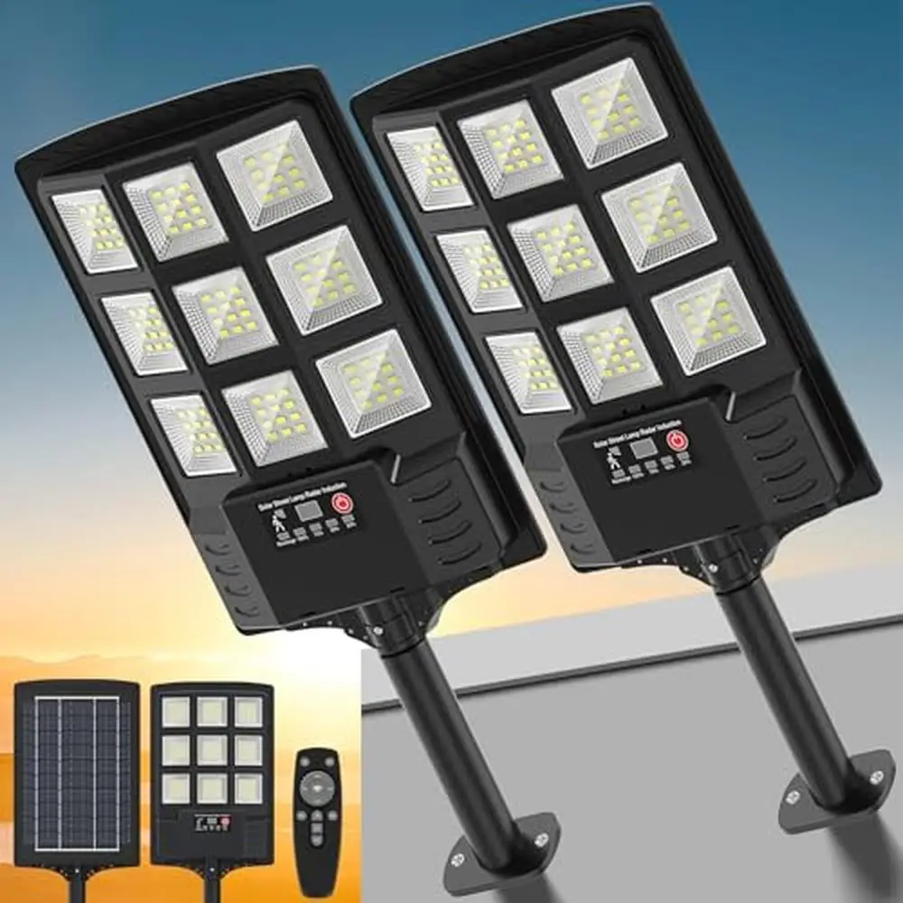 Super Bright Solar Street Lights 6000mAh 6500K LED Flood Light 320 Wide Angle Motion Sensor IP66 Waterproof Economical Lighting