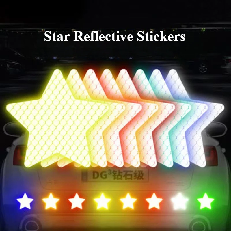 10 pçs criativo adesivos reflexivos carro e veículo elétrico decoração adesivos tiras de segurança cinco pontas estrela aviso adesivos