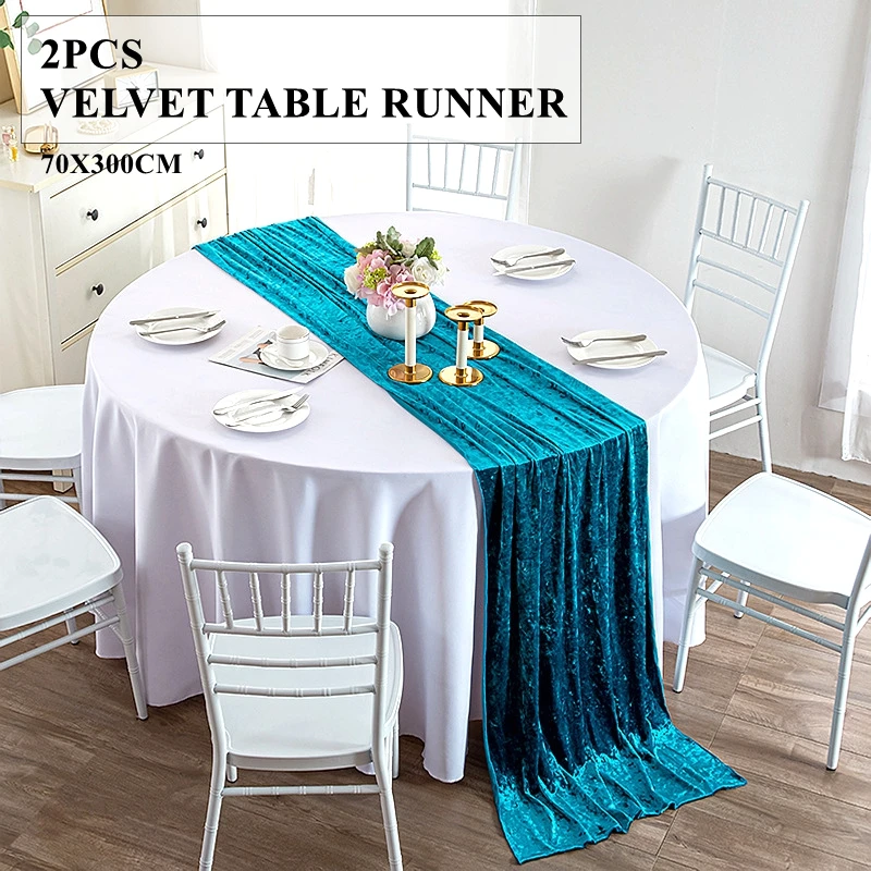 

10ft Long Premium Velvet Table Runner Poly Tablecloth Runners For Wedding Banquet Event Decoration