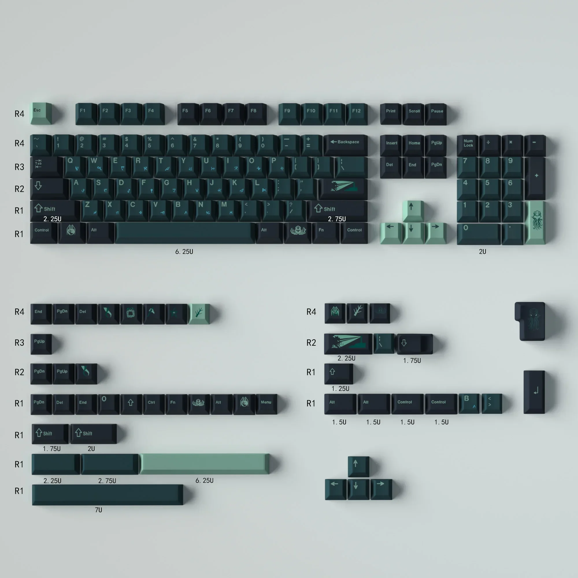 Key cap green original height large full set of PBT sublimation mechanical keyboard cap