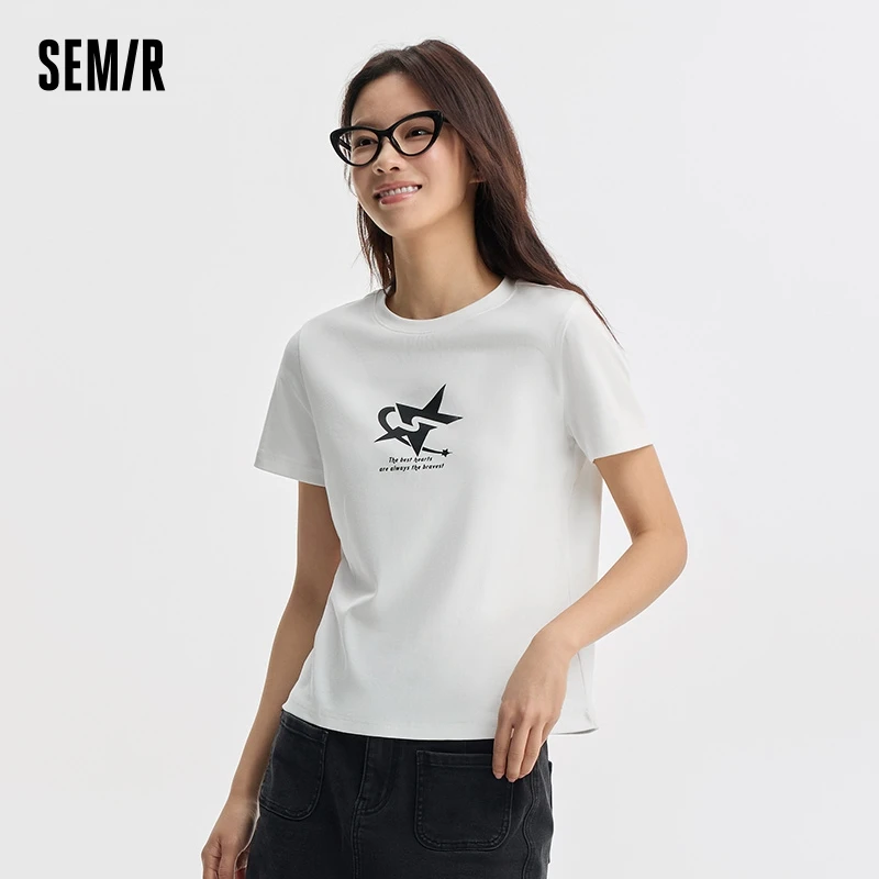 Semir Women Short-Sleeve T-Shirt Star Prints Summer Top Round Neckline Simple Trendy Streetwear Tee Top Women