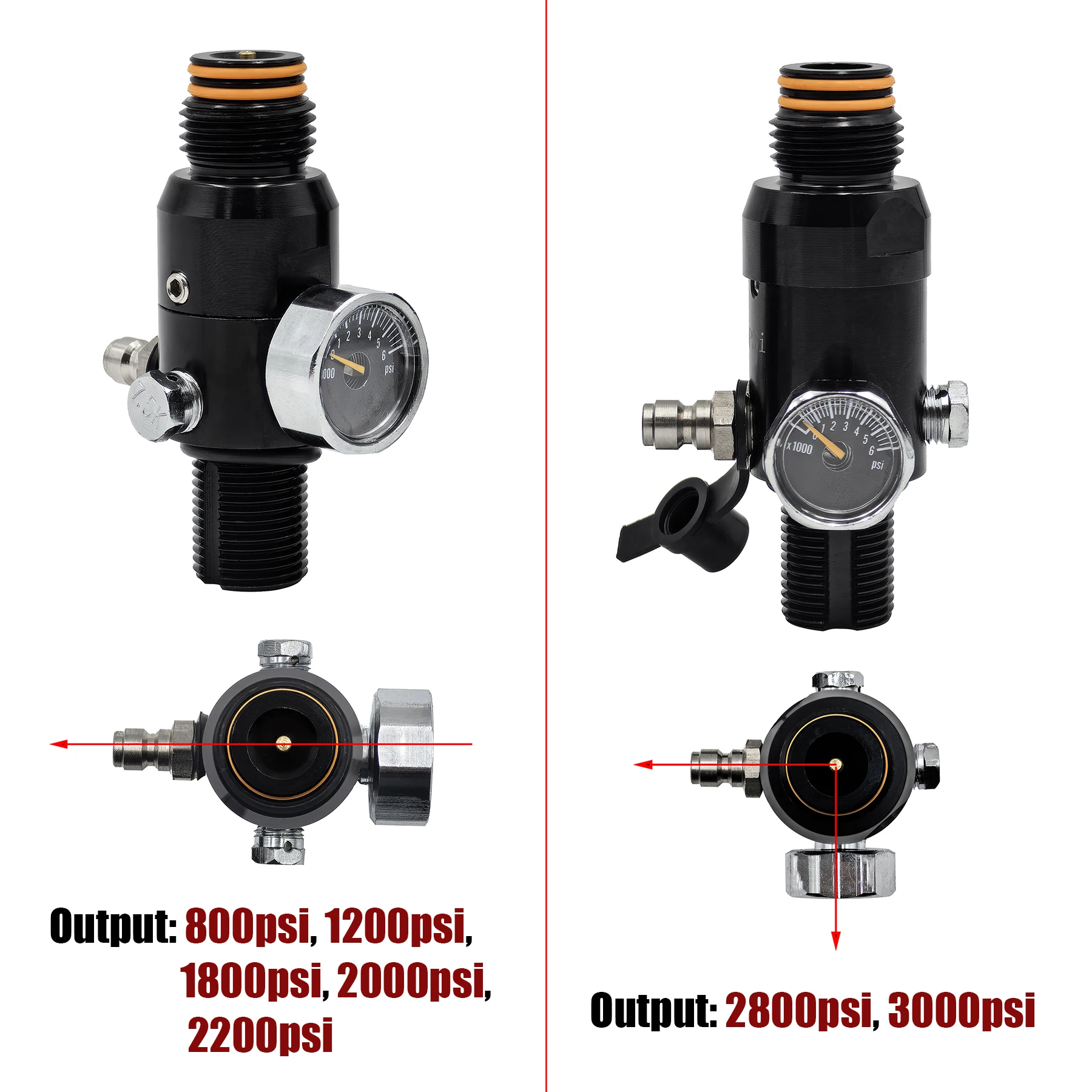 HPA 4500psi Cylinder Air Tank Regulator Valve Mountain Double O-Ring Design Thread M18*1.5 or 5/8-18UNF Output 800psi to 3000psi