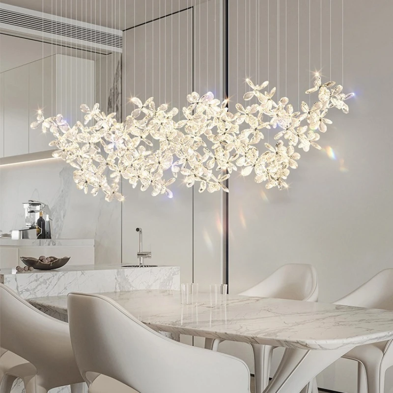 

Modern Luxury Restaurant Crystal LED Chandelier Bar Large Home Design Flower Shaped Crystal Decorative Lighting Fixture