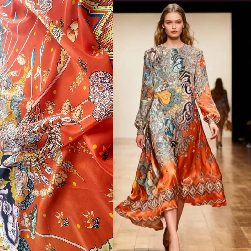 

European brands with the same pattern twill silk pattern digital print cloth women's fashion clothing 100% mulberry silk fabrics