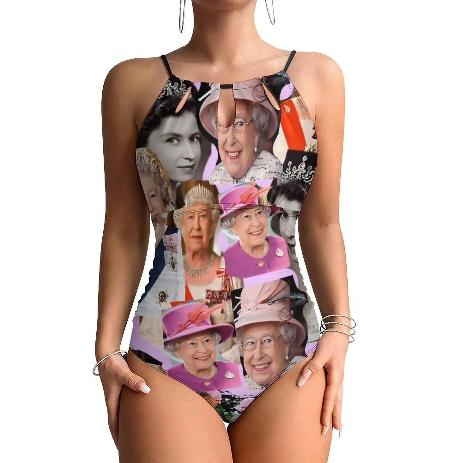 Elizabeth II Swimsuit Sexy HRH Queen One Piece Swimwear Push Up Bodysuit Retro Holiday Pool Beachwear