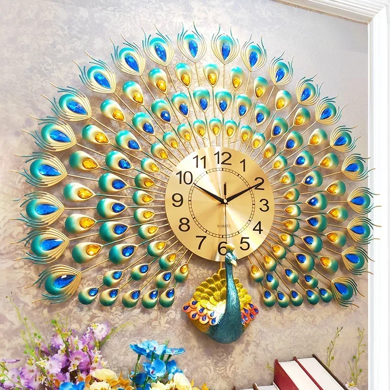 

Nordic Minimalist Wall Clocks Aesthetic Art Mural Peacock Restaurant Wall Watch Digital Horloge Murale Living Room Decoration