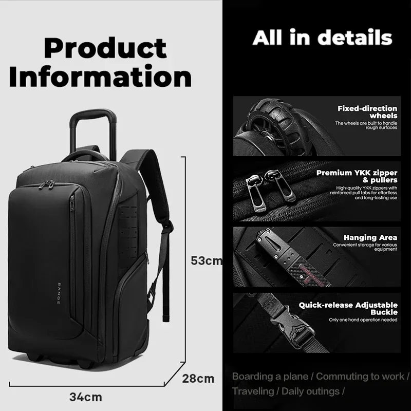 Multi Purpose Large Capacity Rolling Backpack for Short Trips Carry On Luggage with Wheels Ideal  Business Trips wheel Backpack