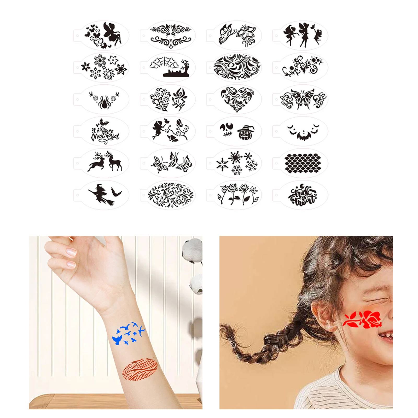 Face Painting Stencils Professional Body Painting Stencils Solid Outline Templates DIY Art Practice Makeup Tools 24PCS 36PCS