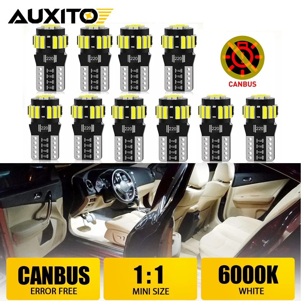 AUXITO 10/8/6/4/2Pcs Canbus 194 501 T10 W5W LED Bulb No Error 5W5 SMD 4014 Chip Car Interior Lamp Instrument Lights Pure White