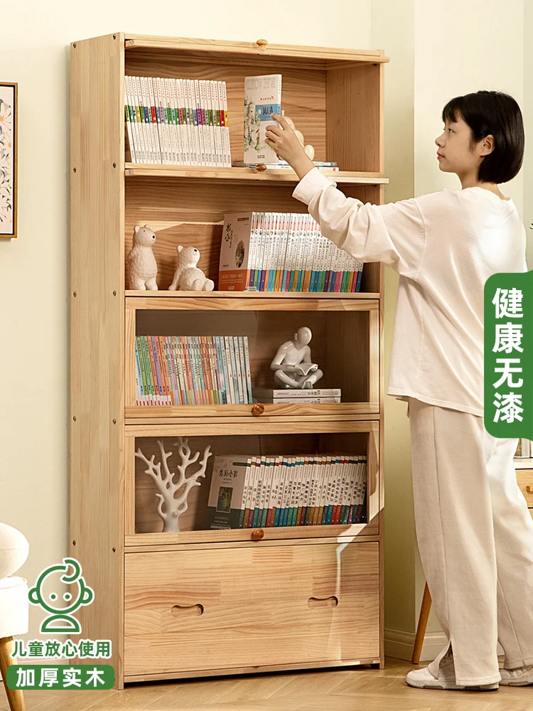 Solid wood bookshelves, bookcases, shelves, floor-to-floor household children's living room multilayer simple toys