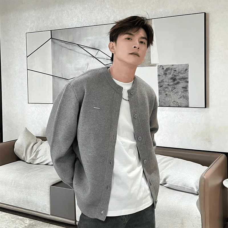 

Мужской вязаный кардиган с отложным воротником, осенний повседневный свитер в корейском стиле, универсальный, для пар