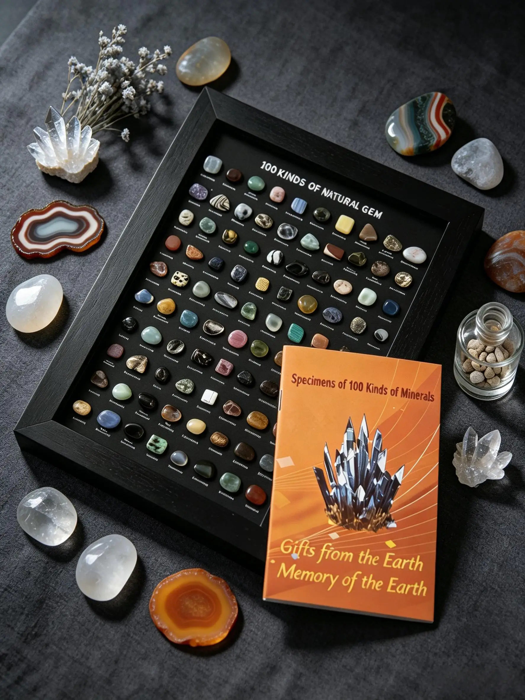 100 Kinds Natural Mineral Specimen Set with Guide Book Crystal Agate Fluorite Tiger Eye Geology Decor Desktop Ornament Creative view 5