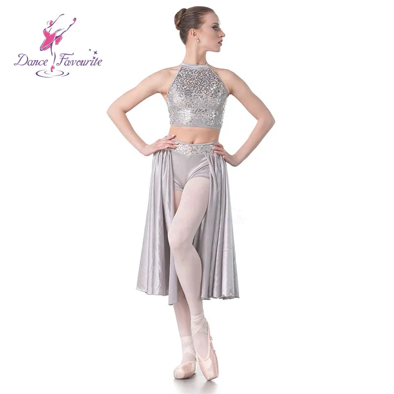 Dance Favourite Dance Costumes 18009 Grey Sequin Lace Bodice Lyrical Dance Dress with Satin Skirt Ballet Dance Costumes