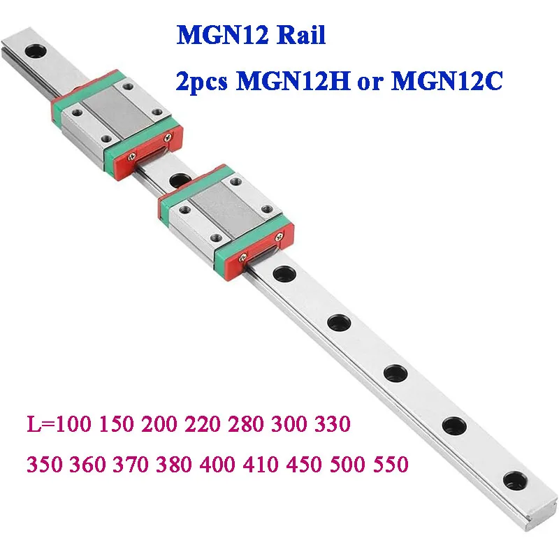 

MGN12 12mm Linear Guide L=100 280 300 330 350 360 400 410 450 500 550+ 2PCS MGN12H or MGN12C Block for 3D Printers Upgrades CNC