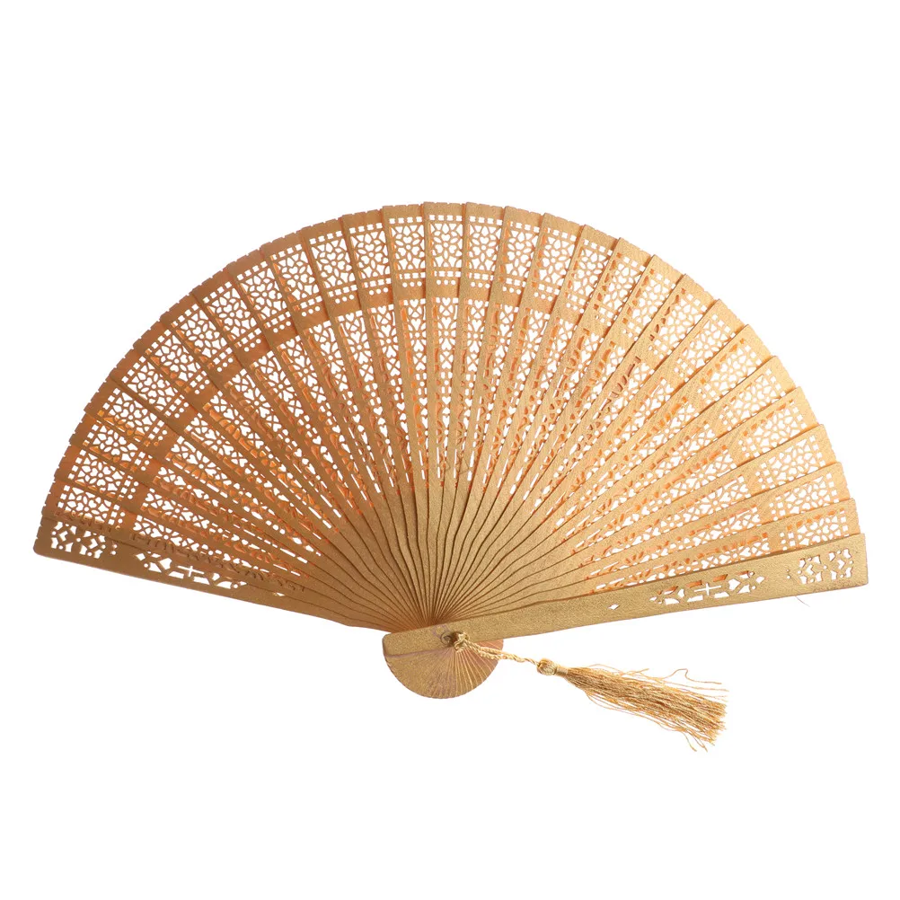 1PC Fashion Wedding Hand Fragrant Party Carved Folding Fan Chinese Wooden Vintage Hollow Antiquity